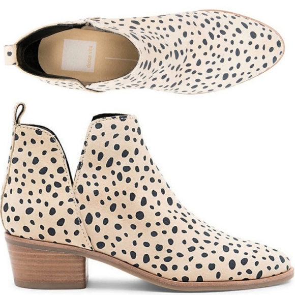 NIB Dolce Vita Stacked Heel Leopard Suede Booties - Picture 3 of 9